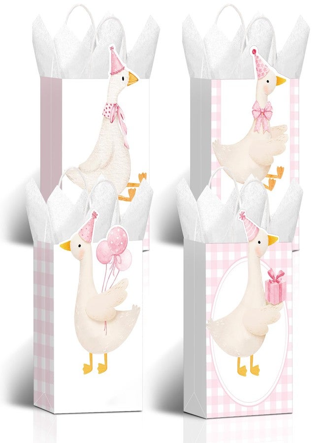 Kolldenn 24 Pcs One Silly Goose Party Favors Cute Treat Bags Gift Gingham Gift Goodies Bags Silly Goose Party Decoration Coquette Bow with Handles for Birthday Baby Shower Supplies(Pink,Classic) - Image 1